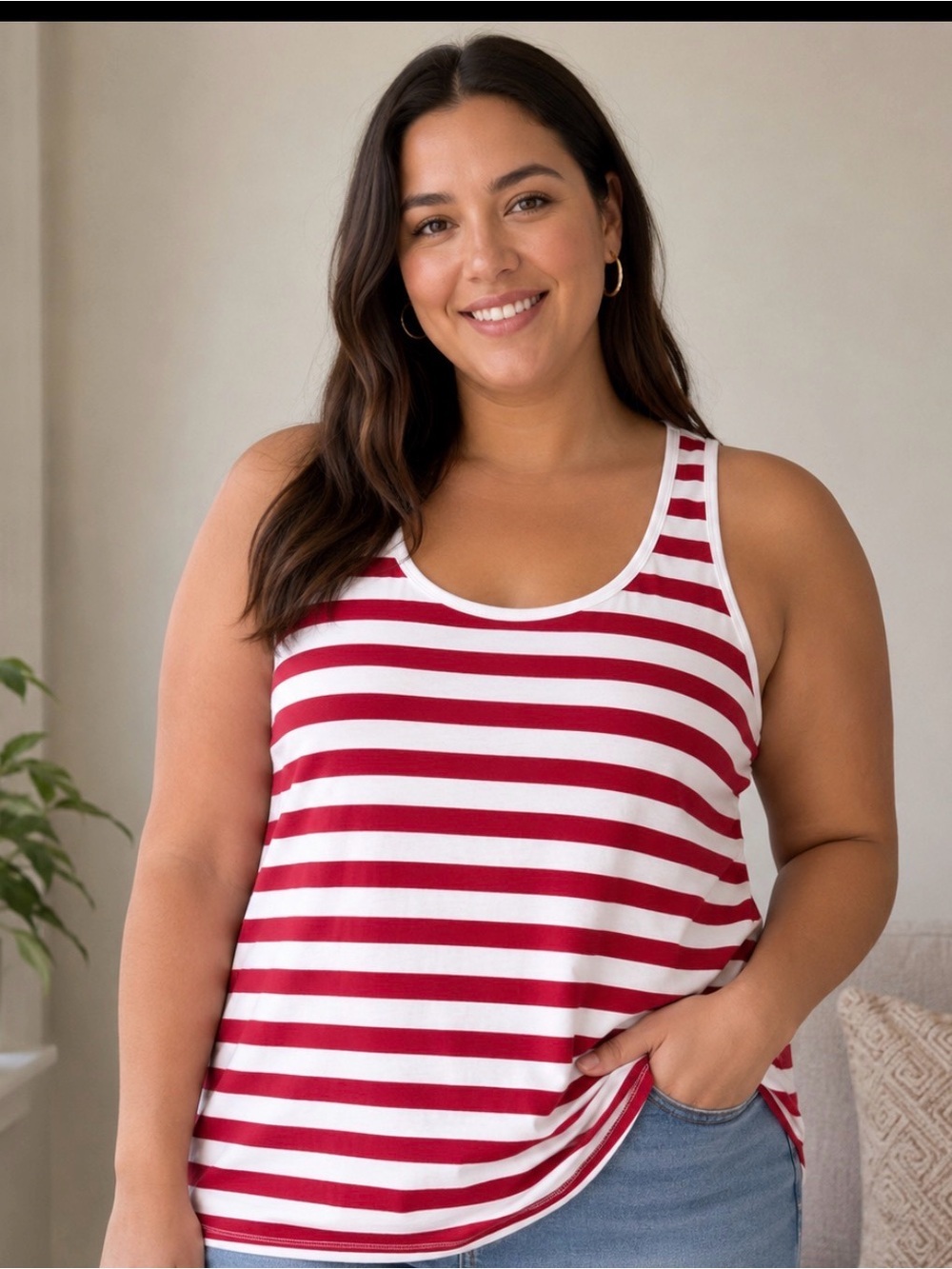 Merona Red and White Striped Tank Top Size XXL